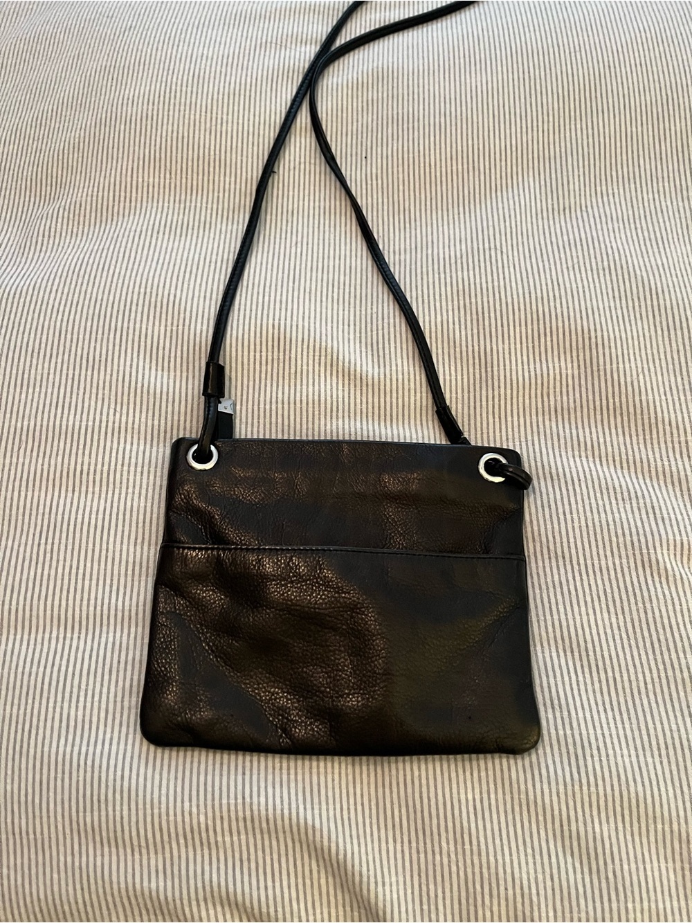 Margot Black Leather Crossbody with Silver Grommet Accents